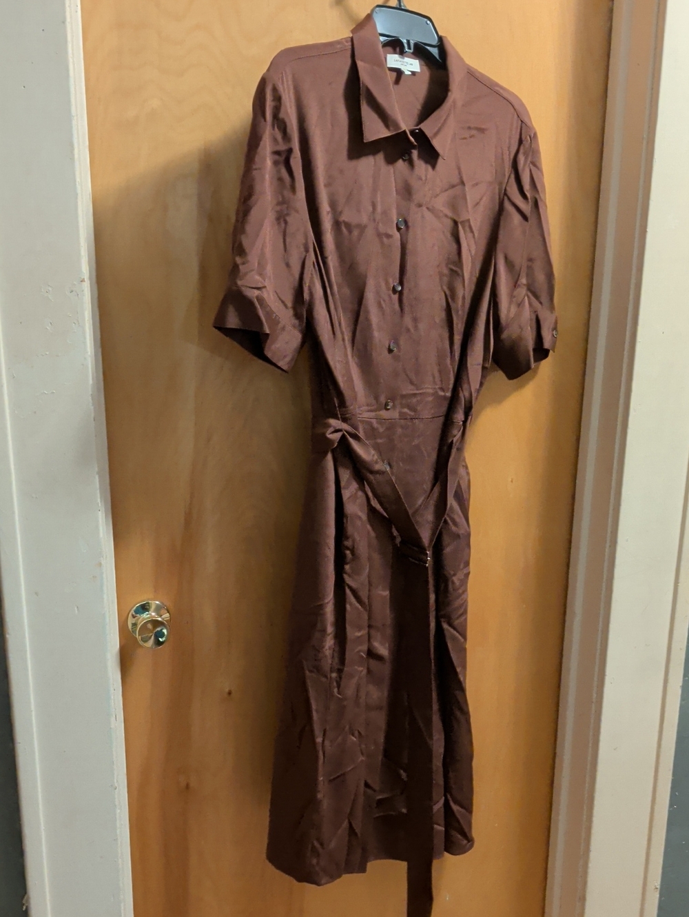 Lafayette 148 New York Brown Button-Front Midi Shirt Dress